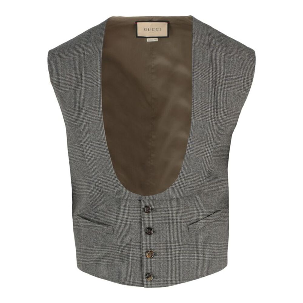 Gucci Plaid Tailored Vest Grey Mens